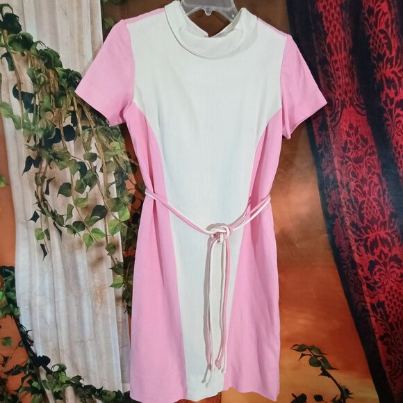 EUC: Vintage 60s R&K Originals Pink & White Block Midi Dress Size see desc - Picture 2 of 9